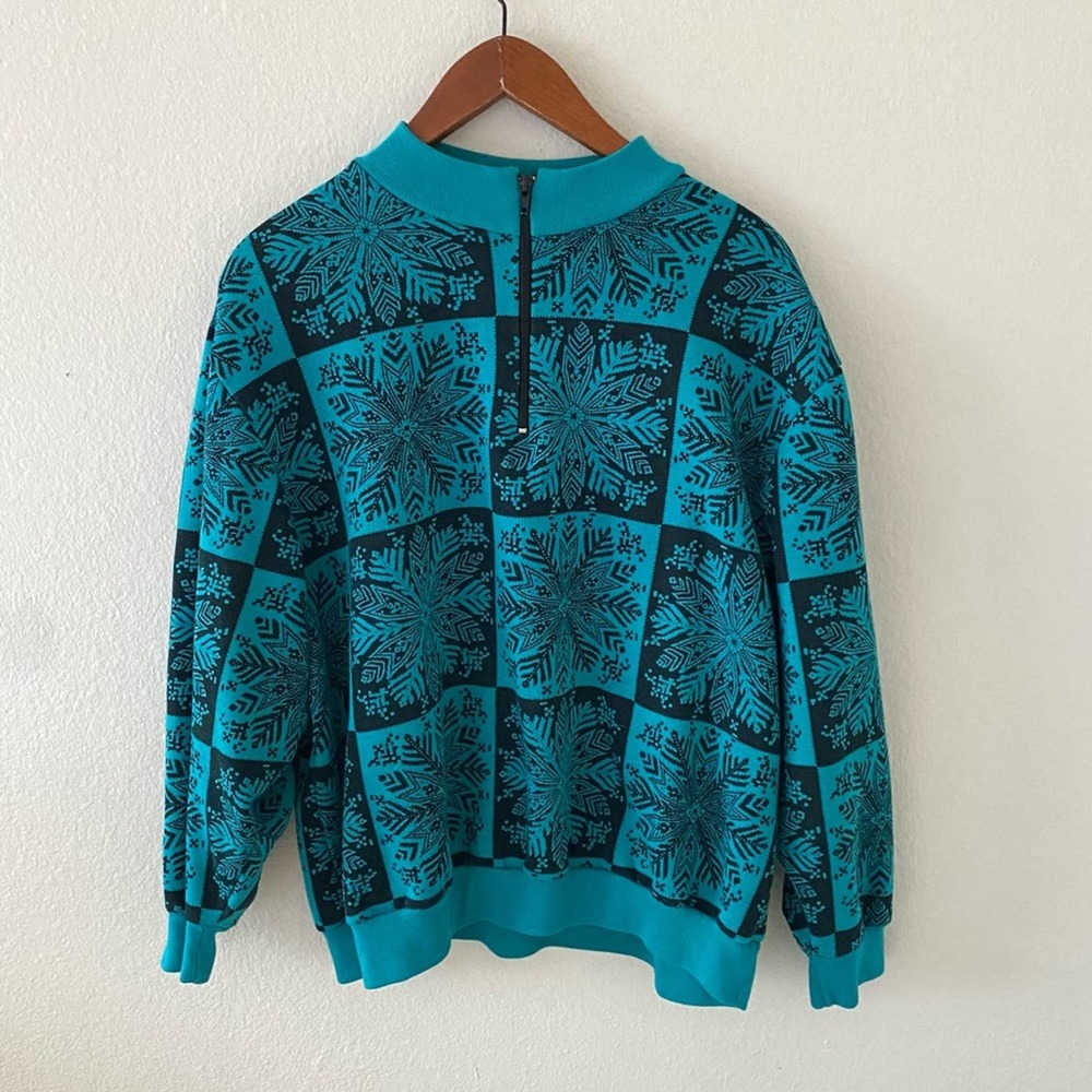 Vintage Retro Snowflake Quarter Zip Sweater - Yellow Cab Co (Y.C.C.)
